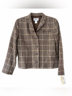 Pendleton NWT 100% Virgin Wool Plaid Blazer Petite 12 Brown